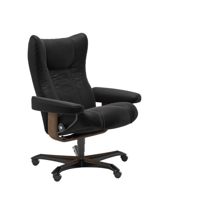 Wing Office Chair Paloma Black Leather with Black Base