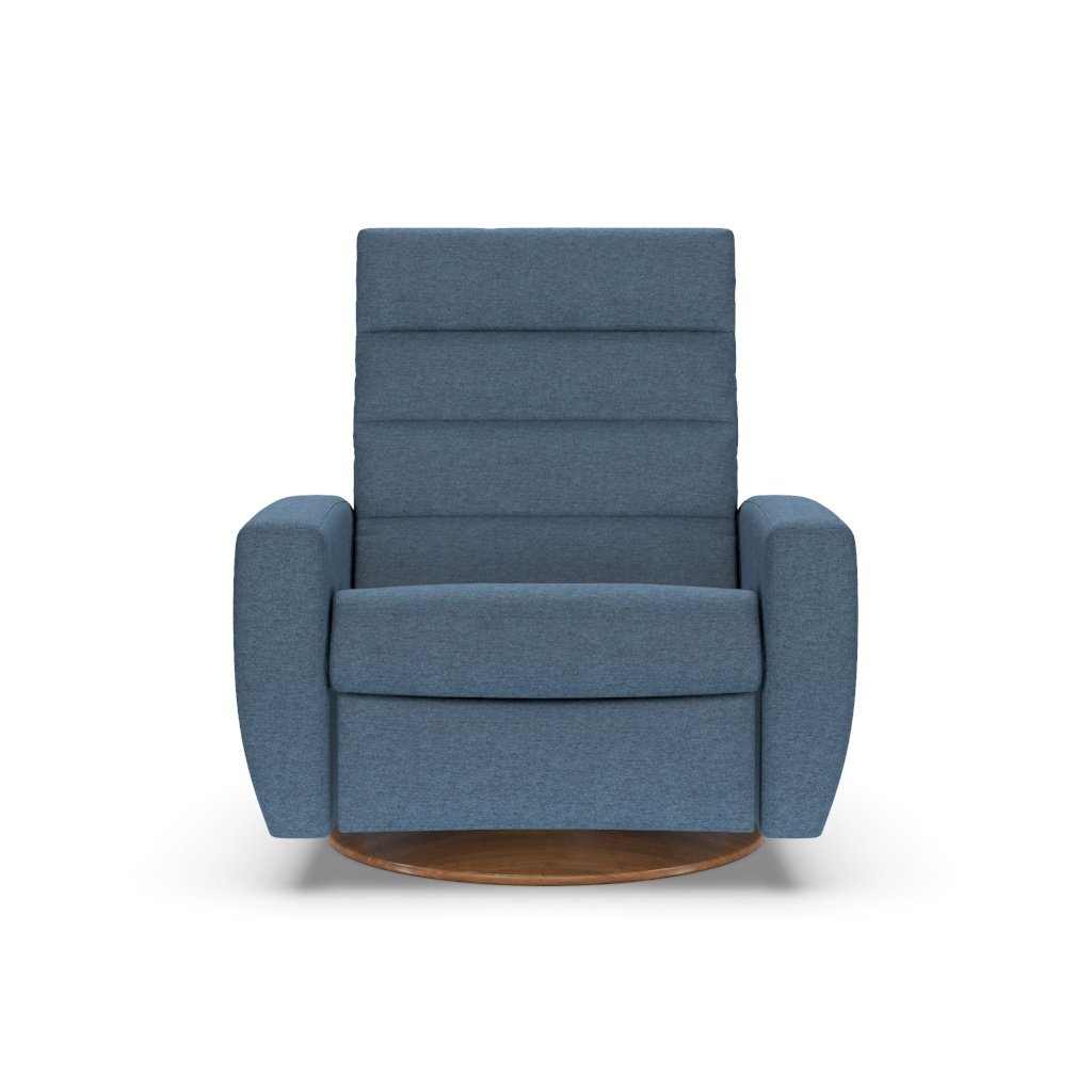 Lanier in Archer Navy Fabric and Natural Walnut Base