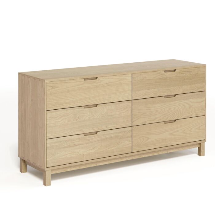 Oslo 6 Drawer Dresser Angled in Bright Oak Finish