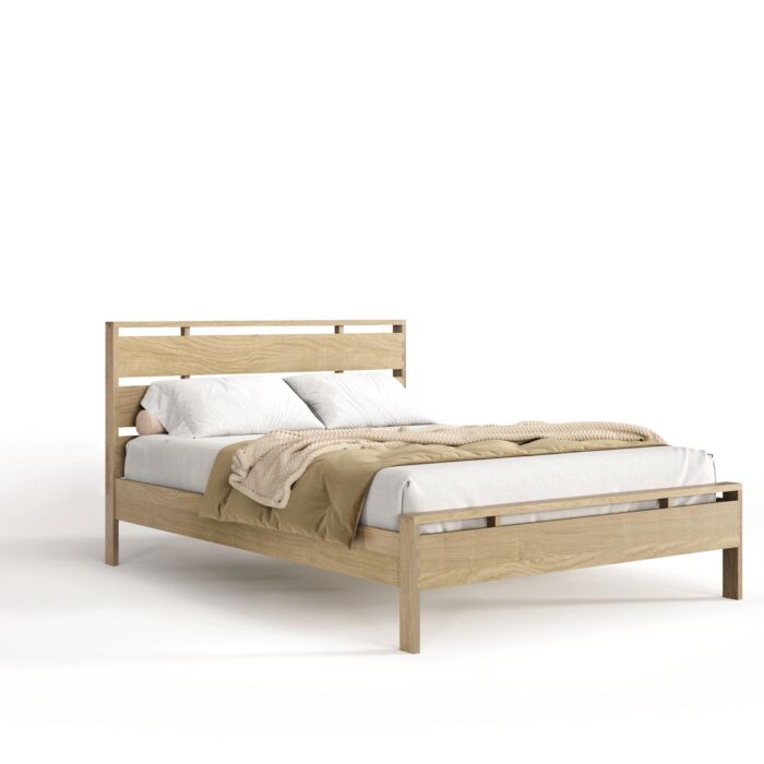 Oslo Platform Bed Angled in Bright Oak