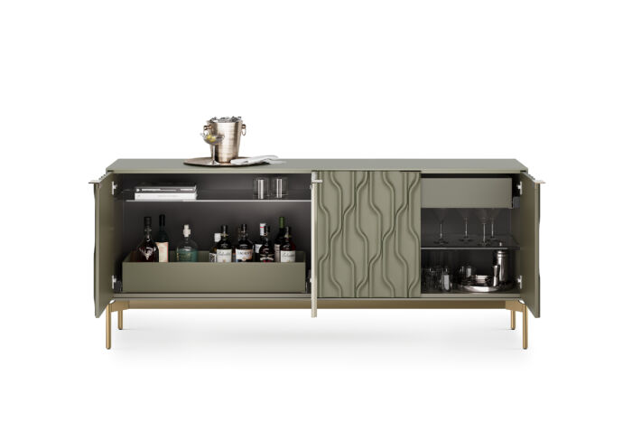 Mesa Storage Cabinet Credenza in Moss with open doors