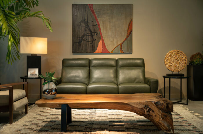 Breckenridge SIM Sofa Lifestyle in Bison Olive Leather